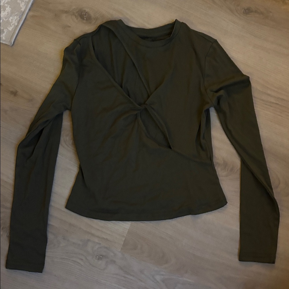 Green Long Sleeve Cutout Top